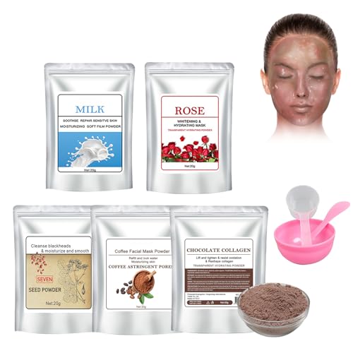 5 Piezas Con Tazón Para Mezclar, Mascarilla Hidratante Y Nutritiva, Gel Máscara Exfoliante Para Hidratar, Polvo Para Mascarilla Facial Profesional, Y Alisar Arrugas La Piel - 5 Sabores (A)