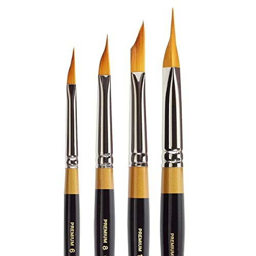Kingart Original Gold 9900 Miracle Wedge Paintbrush Series, Premium Golden Taklon Multimedia Artist Brushes, Set Of 4 Sizes #TOP1