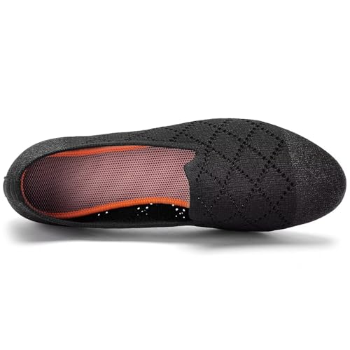 Image of poemlady Women's Ballet Flat Shoes Dress Shoes Knit Round Toe Slip On Ballerina Walking Flats Shoes for Woman Low Wedge Casual