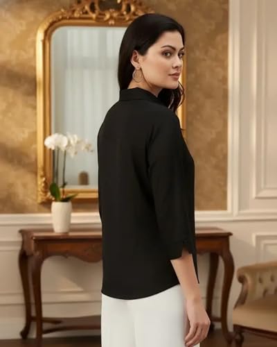 Image of Women's Viscose Rayon Button Down 3 /4 Sleeves Collar Neck Plain Formal Shirt Pack of 1