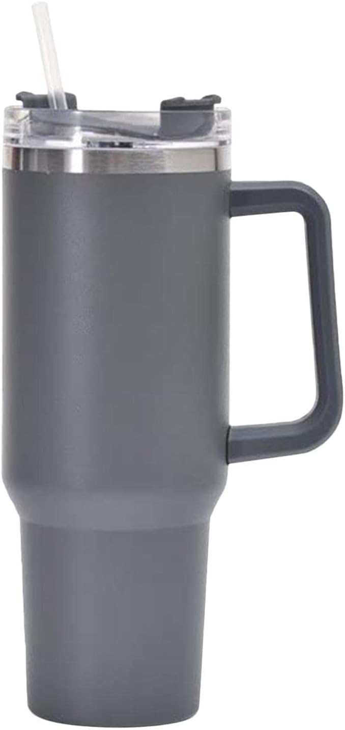 DXJ 1182ML 40OZ Insulated Mug, Coffee Thermos with Handle and Straw Coffee Cup Stainless Steel Insulated Travel Mug Double Vacuum Insulated with Lid, Reusable Drinking Glasses (Grey)