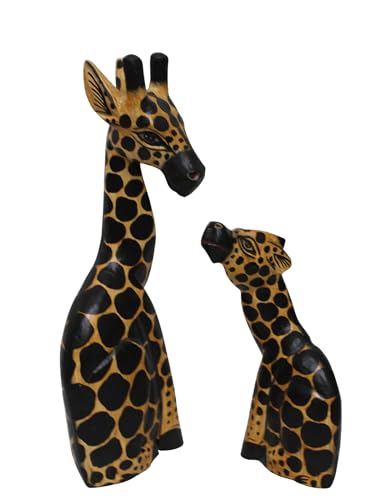 Set de 2 Estatuas de Madera Tallada Madre e Hijo Jirafa miniatura 3