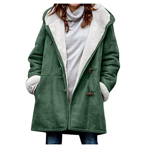 Coats for Women Winter Sherpa Jacket Warm Fleece Coat Button Hoodie Jacket Long Sleeve Fashion Outerwear with Pockets