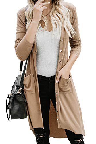 Image of Alaster Queen Women's Open Front Cardigan Button Down High Low Hem Knitted Cardigan Outwear with Pockets