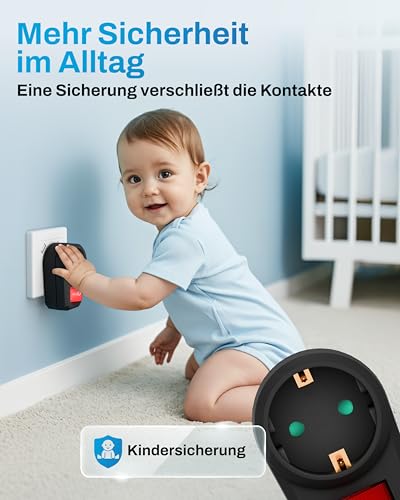 feletec schaltbare Steckdose mit Schalter, Steckdosenschalter 2-polig, Schaltsteckdose mit Kindersicherung, 2 Stück