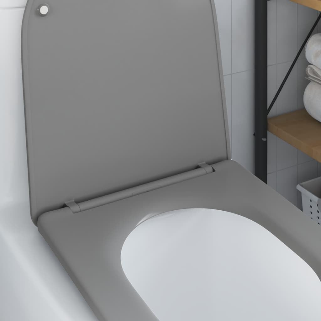 Asiento de inodoro gris Duroplast 47 x 36 x 3,4 cm, tapa universal de inodoro con descenso automático, extraíble y fácil de limpiar, asiento sanitario estable para baño y aseo de invitados