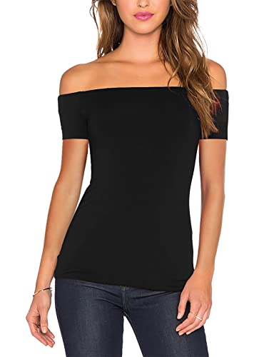 Image of Sarin Mathews Women's Sexy Off The Shoulder Tops Long Sleeve Slim Fit Stretchy Shirts Blouses Top