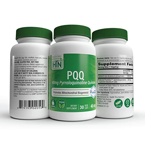 Health Thru Nutrition Pqq 40Mg Pyrroloquinoline Quinone As Pureqq | Promotes Mitochondrial Biogenesis | Vegan, Non-Gmo Gluten Free (Pack Of 30) #TOP4