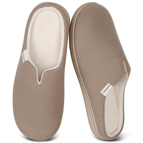 Garonne Women's V-neck Slippers with Memory Foam, Ladies' Slip-on House Shoes for Bedroom Indoor/Outdoor(7-8,Wheat)