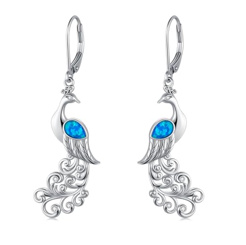 Peacock Earrings with Diamond for Women 925 Sterling Silver Opal Peacock Dangle Earrings Bird Jewelry for Her