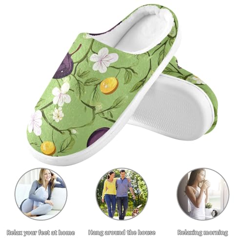 JUNZAN Beauty Java Plum Fruit Green Mens Home Cotton Slipper Wide Memory Foam Bedroom Shoes for Bedroom Birthday Presents 6-73