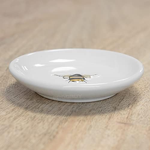 9.2cm Bumble Bee Happy Round Ceramic Tea Bag Tidy Holder Teabag Spoon Rest