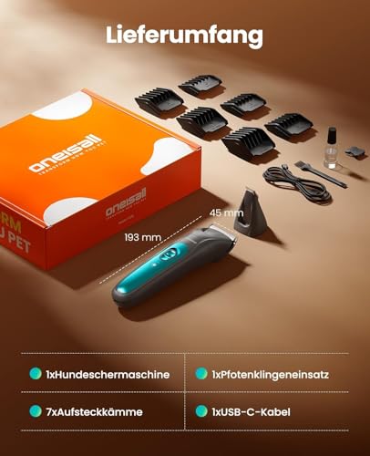 oneisall 2-in-1 Hundeschermaschine & Pfotentrimmer mit LED, Schermaschine Hunde Katze Extra Leise, Wiederaufladbar 2000 mAh, Profi Haustier Trimmer für Dichtes, Lockiges Fell Pfoten Augen Ohren