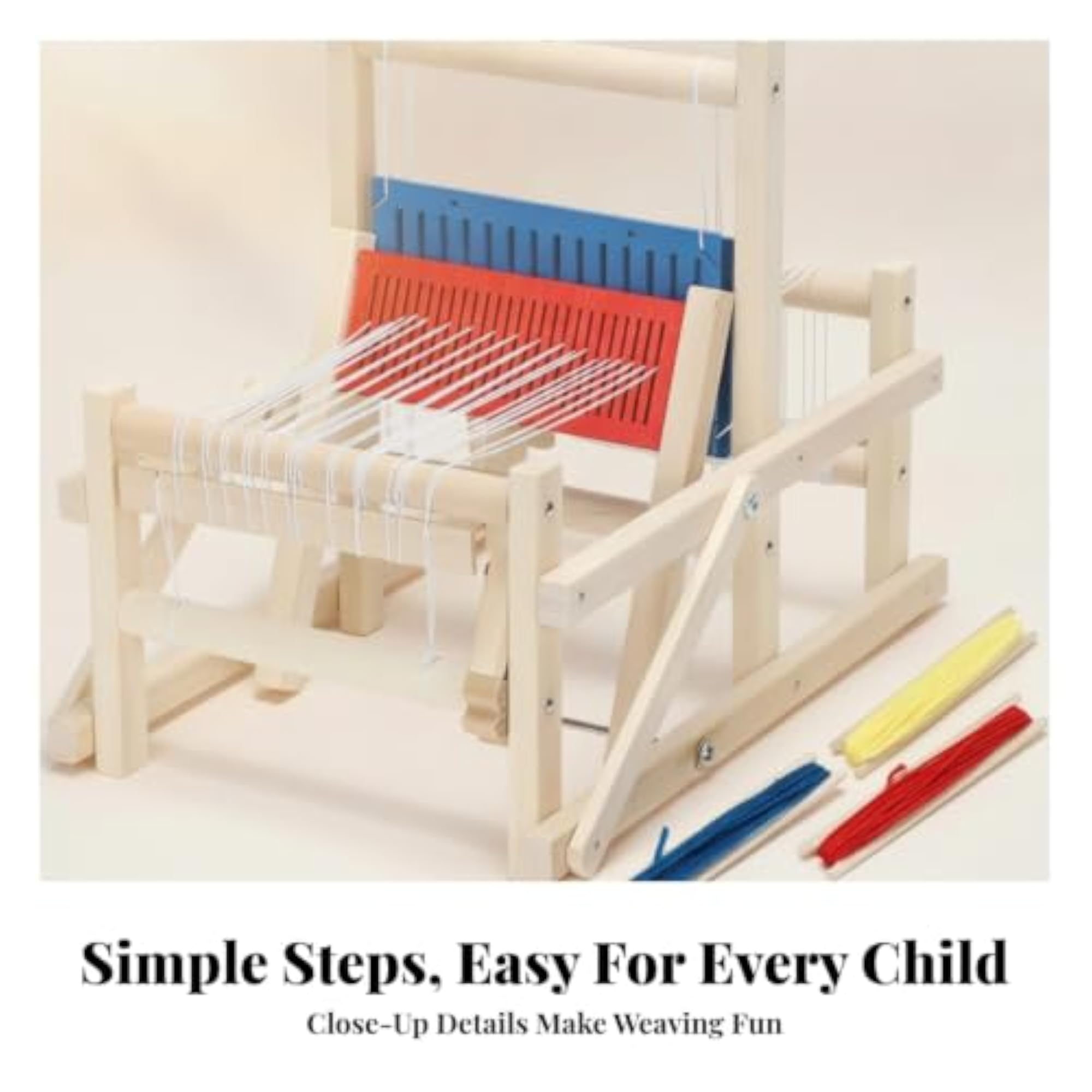 Natural Wood DIY Weaving Loom Toy with Colored Yarn for Beginners