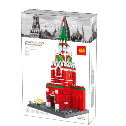 Image of Russian Spasskaya Tower Of Moscow Kremlin Russia Building Blocks Set (1047 Pcs,6+ Years) Box|Diy Learning Toys For Childrens,World'S Great Architecture Series,Multi