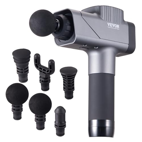 VEVOR Massage Gun Deep Tissue, Percussion Muscle for Athletes - with 8 Speed Levels & 6 Heads, 16V 2500mAh Batteries