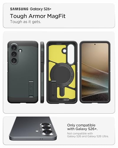 Image of Spigen for Galaxy S26 Plus Case, Tough Armor MagFit [Kickstand] [Compatible with MagSafe] [Military-Grade Protection] - Abyss Green