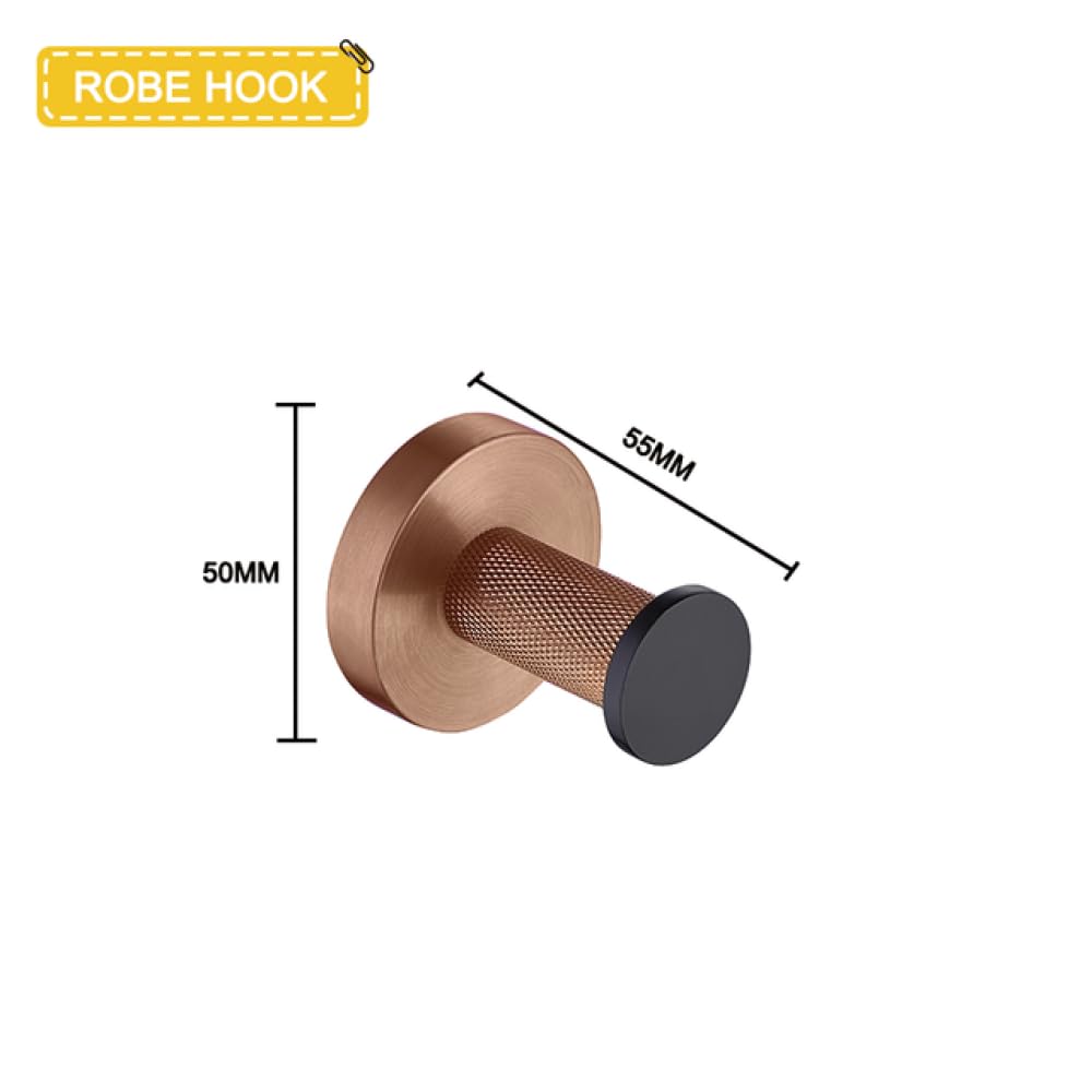 Accesorios de Hardware de baño Barra de Anillo de Toalla de Acero Inoxidable Estante de Papel higiénico Gancho para Abrigo Juego de Soporte para pañuelos Oro Rosa Cepillado, Gancho para Bata