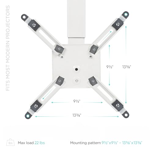 ONKRON Projector Mount Ceiling & Wall for Projectors up to 22 lbs, Height Adjustable Projector Ceiling Mount with Swivel, Tilt, Long Arm - Universal Bracket/Video Projectors Accessories White