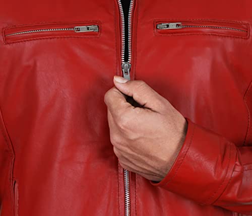 Veste de moto en cuir rouge confort grande taille XXXXL rétro - 3