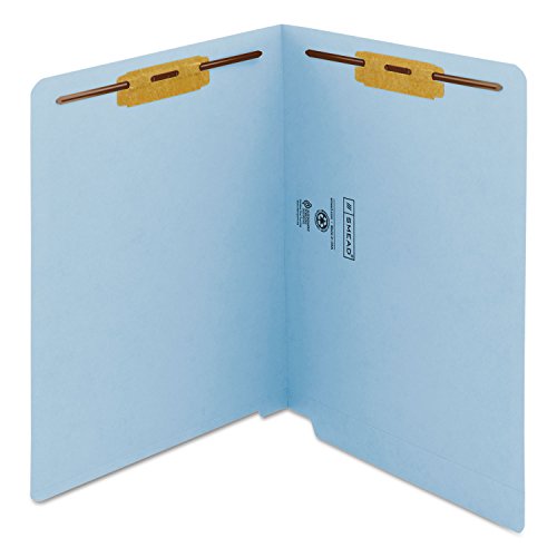 Smead End Tab Fastener File Folder, Shelf-Master® Reinforced Straight-Cut Tab, 2 Fasteners, Letter Size, Blue, 50 per Box (25040)