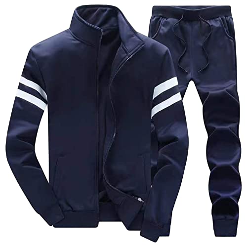 Maiyifu-GJ Men's Tracksuit Set Casual Full Zip Long Sleeve Sports Suits Set 2 Pieces Warm Athletic Workout Sweat Suits (Blue 1,XX-Large)