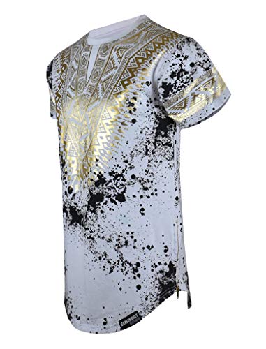 SCREENSHOTBRAND-730 Mens Hipster Hip-Hop Premium Tees - Stylish Longline Side Zipper Fashion T-Shirt