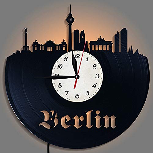 Horloge murale vinyle LED Berlin de 30cm pour décoration intérieure