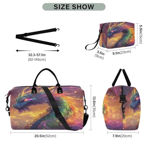 Weekender Bags Travel Duffel Gym Bag Dreamy Dragon Carry on Overnight Tote Bag with Toiletry Bag for Airplane Travel Trip Gym Yoga3