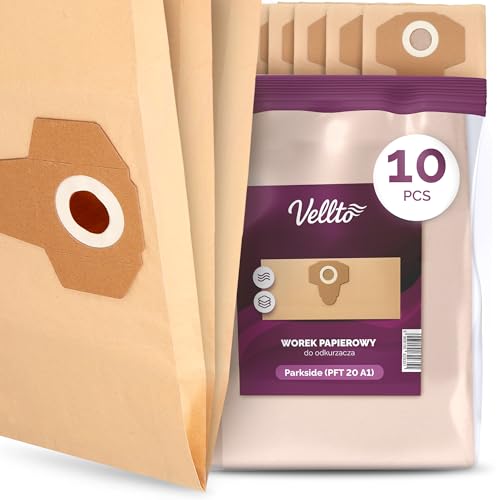 10x Vellto Bolsas Aspiradora Compatibles con Parkside PFT 20 A1 PNTS 1200 1250 1250/9 PNTS 1300 A1 B2 C3 D3 E4 F5 PNTS 1400 1500 PWD 12 A1 Bolsa Papel Repuesto Polvo