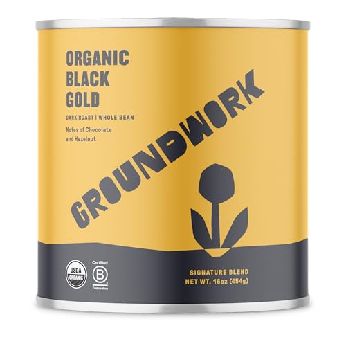 Groundwork Certified Organic Whole Bean Coffee, Black Gold, 16 oz Can