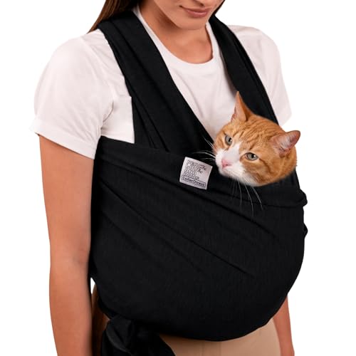 Cat Sling Carrier for Small Pets Anti-Anxiety Cat Sling Kitten Pouch Pet Sling in Gray Black Blue Green Pink Yellow (Black Large)