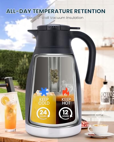 GiNT 74oz Thermal Coffee Carafe with Infuser – Insulated Tea Carafe, Removable Filter, Dishwasher-Safe | 2.2L 10+ Cups, Leak-Proof Seal & Pinch-Release | Stainless Steel for Office & Events - Thumbnail 2
