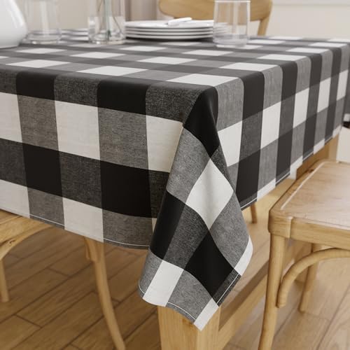 Encasa XO Cotton Tablecloth Square 56"x56" Buffalo Black Checks