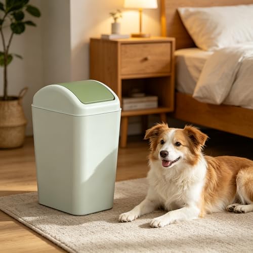 Image of 4.5 Gallon Plastic Swing Lid Trash Can, Slim Garbage Bin, Green | Trash Bin with Lid, Waste Basket Swing Top