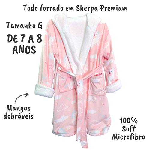 Roupão Infantil Sherpinha Microfibra Unicórnio Rosa G