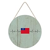Holzschild mit Samoa-Flagge, Herzschlag, EKG, Vintage-Samoa-Holzschild für Bauernhaus, Küche, Wohnzimmer, Heimdekoration, 20 x 20 cm