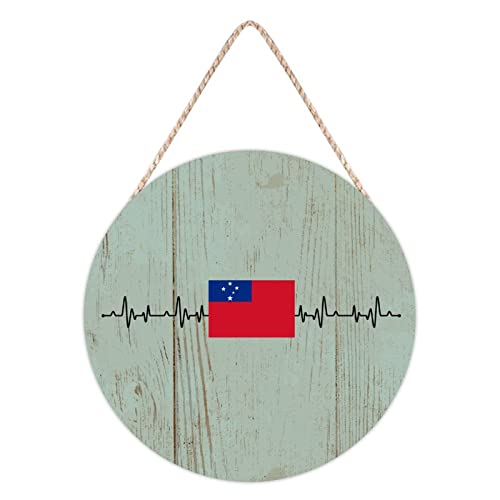 Holzschild mit Samoa-Flagge, Herzschlag, EKG, Vintage-Samoa-Holzschild für Bauernhaus, Küche, Wohnzimmer, Heimdekoration, 20 x 20 cm
