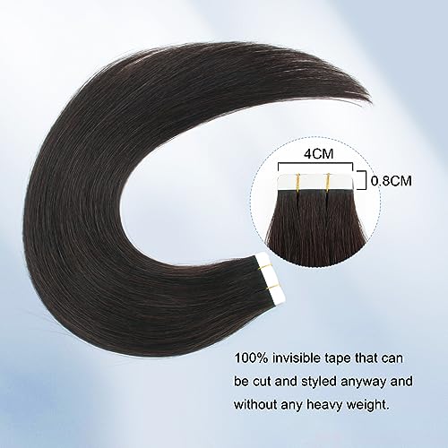 Image of Sixstarhair Invisible Tape In Hair Extensions Real Human Hair Off Black Remy Tape Hair Extensions for Women 20 Pieces 50g [Color #1B 18inch]