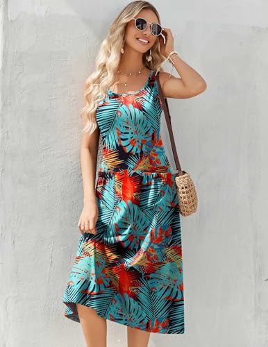 Image of Zeagoo Womens Summer Midi Dresses 2026 Casual Sleeveless Tank Sundresses A Line Crewneck Beach Vacation Dress with Pockets