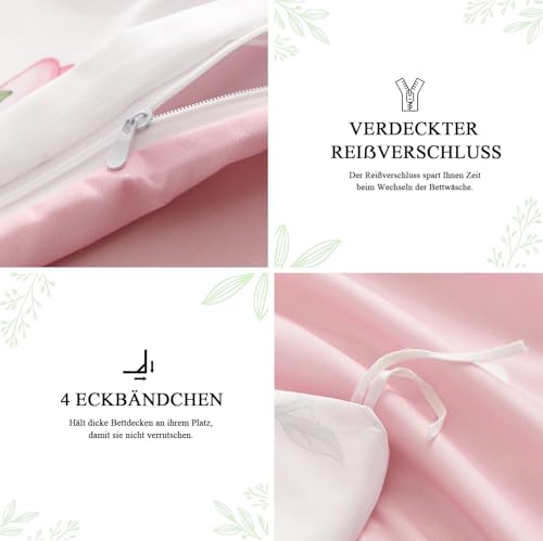 Tospass Mädchen Bettwäsche 200x200 Weiß Rosa Tulpen Blumen Bettwäsche Set – Ansicht 6