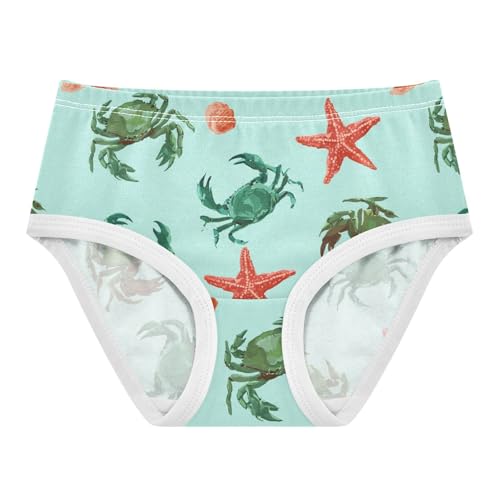 Wusikd Green Crabs Red Starfish Girls' Underwear Cotton Light Blue Girls Briefs Soft Toddler Underwear 2T