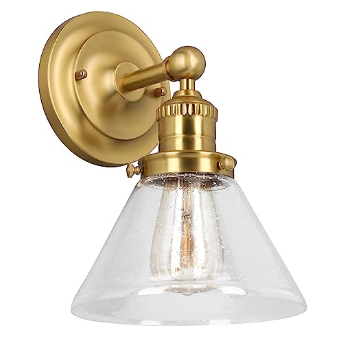 Image of Design House Augustin Wall Sconce, 1-Light, Seeded Glass Warm Glow, Dimmable, Up /Down Glow, Easy Installation, E26 Socket, Satin Gold, 7.9 in L x 8.5 in D x 11.1 in H, 589028-SG