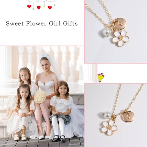 Gracayfr Flower Gir Necklace Circular Initial 14K Gold Plated Personalized Letter Will You Be My Flower Gir Necklace Wedding Gift Bridesmaid Dainty Pearl Cute Jewelry W — view 5