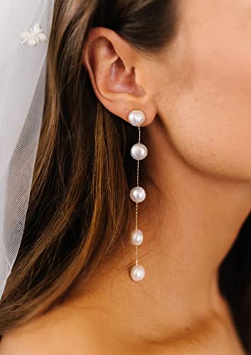 14K Silver Plated Long Pearl Drop Dangle Earrings For Women Chain Baroque Pearl Stud Jewelry For Bridal Wedding #TOP3