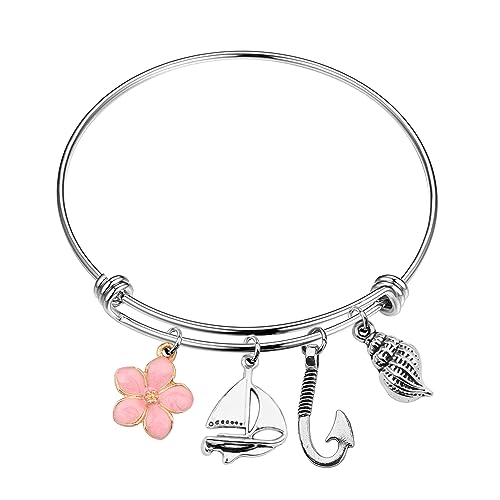 PLITI Stainless Steel Bracelet, Moana Inspired, Adjustable Wire, Hawaiian Style, Cubic Zirconia, for Beach and Ocean Activities