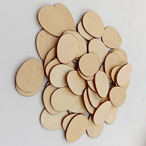 Heallily 100Pcs Unfinished Wood Slices Egg Shape Wood Discs 20Mm Wooden Cutouts Ornaments Craft Diy Easter Decoration #TOP4
