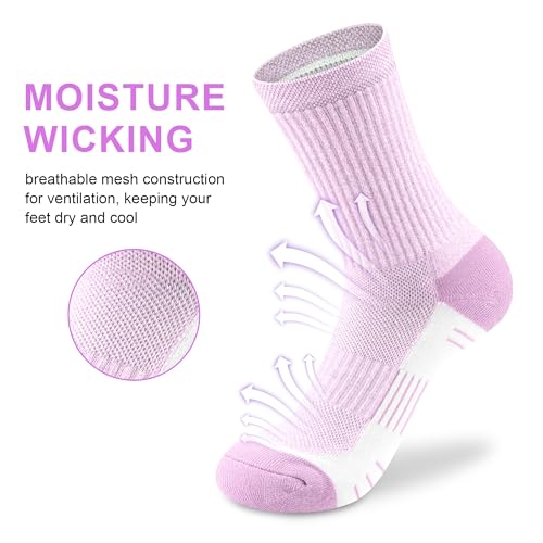 Image of Crew Socks Women Athletic Hiking Running Cushioned Compression Socks 3-5 Pairs