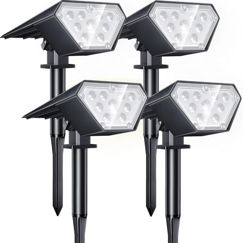 NFESOLAR ソーラーガーデンライト 700ルーメン超高輝度 | IP67完全防水 防犯スポットライト 屋内配線不要で即設置 地埋め・壁掛け2WAY 自動点灯/消灯 広範囲照射 植木・玄関・庭先用 (4個セットホワイト01)