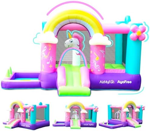Unicorn Bounce House with Slide, Inflatable Pink Bouncy House wit...